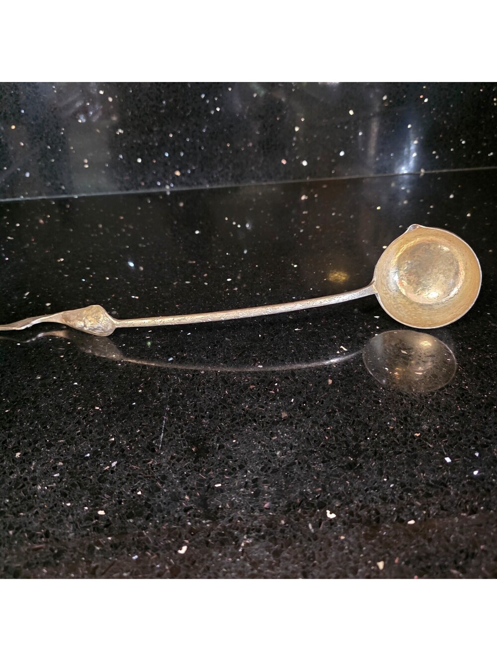 Antique Asian Buddha Ladle Serving Spoon Rare Silver Plate Etched Figural